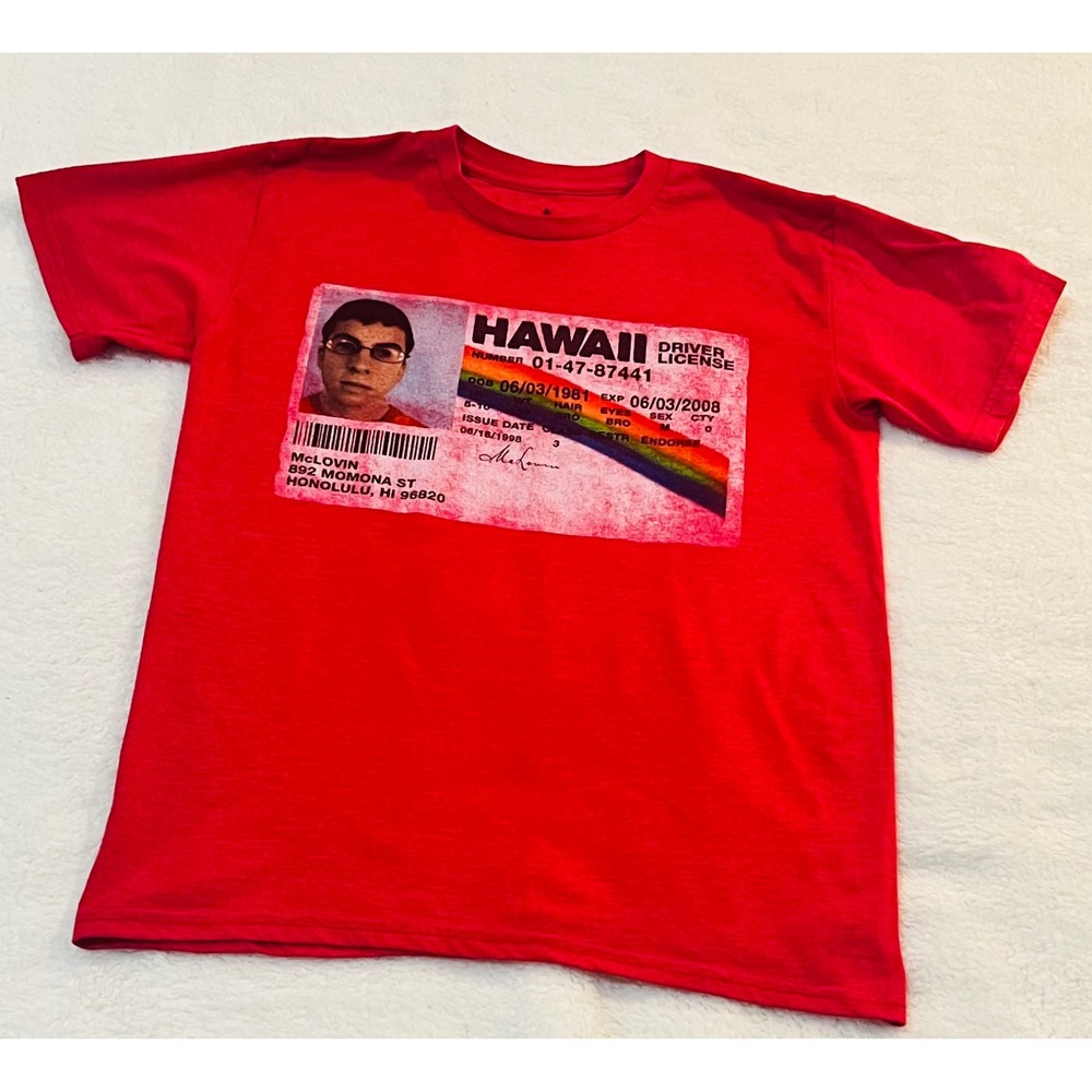 Superbad McLovin Hawaii Drivers License Graphic T-Shirt Red Mens S Mad Engine